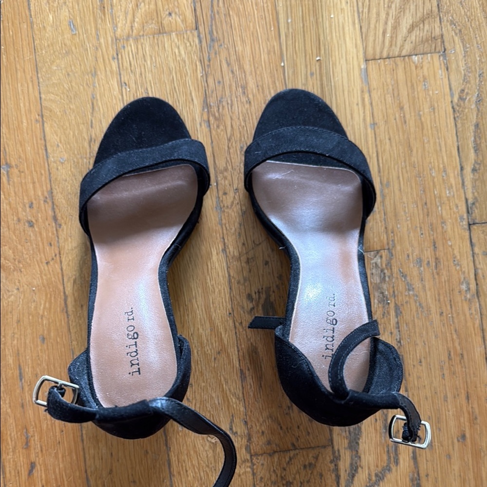 Indigo Black Heels with Ankle Strap and Open Toe